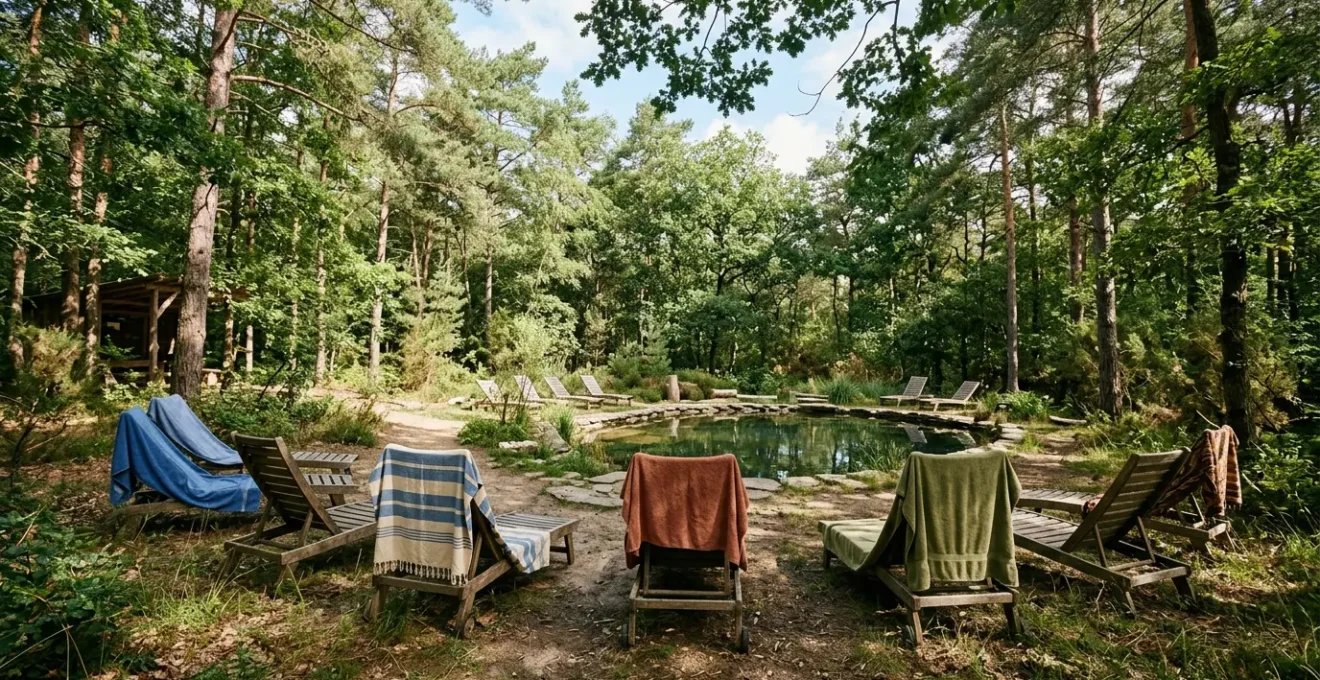 Peaceful naturist camping environment with natural surroundings and open space