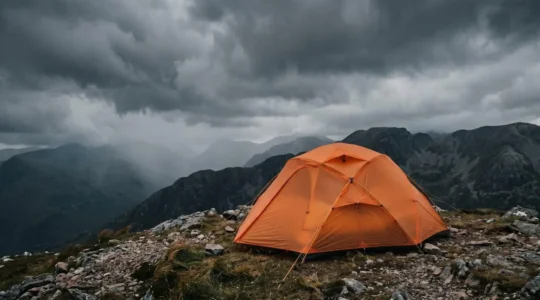 Geodesic dome tent withstanding extreme winds in mountain environment during storm