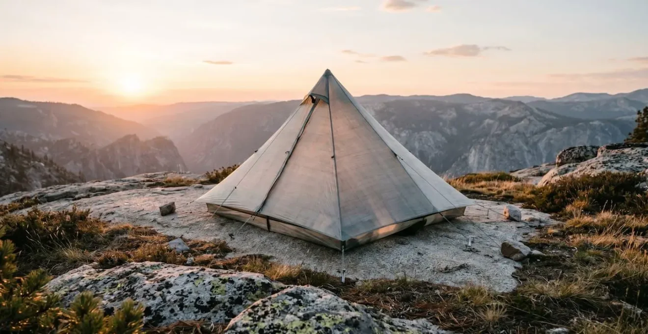 Single-wall ultralight tent pitched in alpine environment showing proper ventilation setup and moisture control techniques