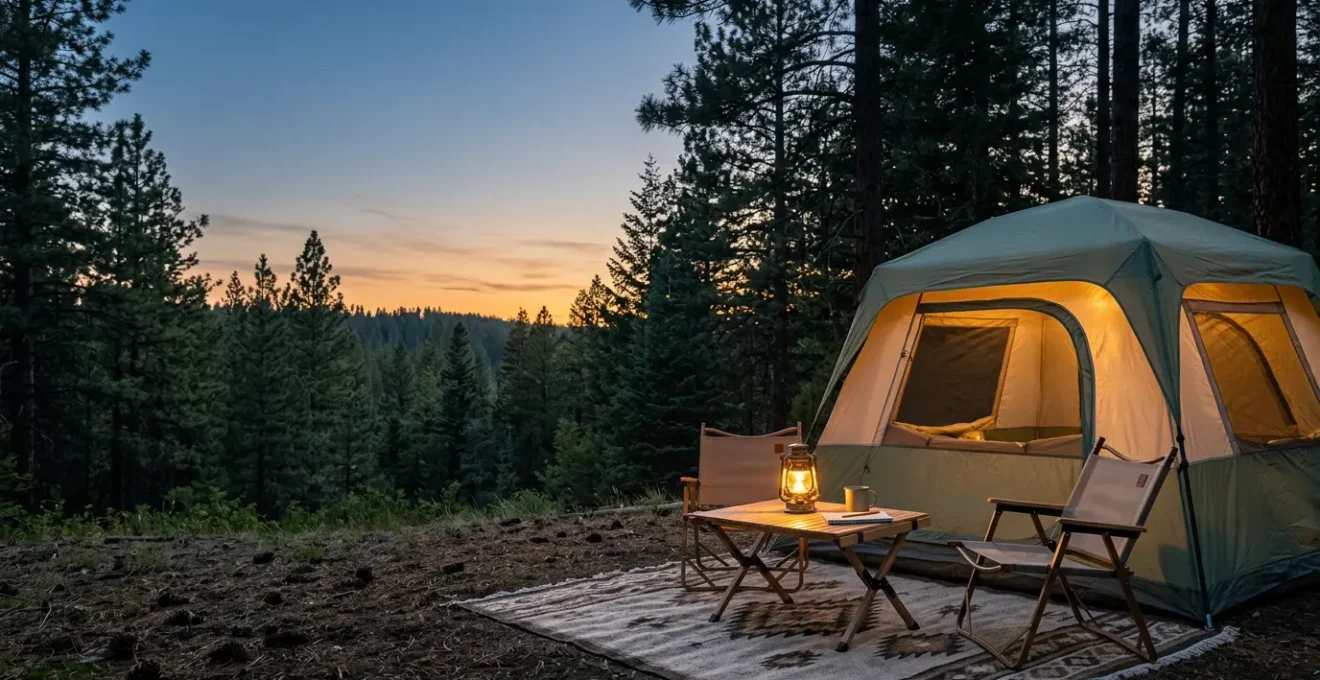 Comfortable tent camping setup bridging outdoor adventure and hotel-like comfort