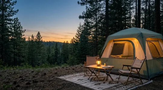 Comfortable tent camping setup bridging outdoor adventure and hotel-like comfort