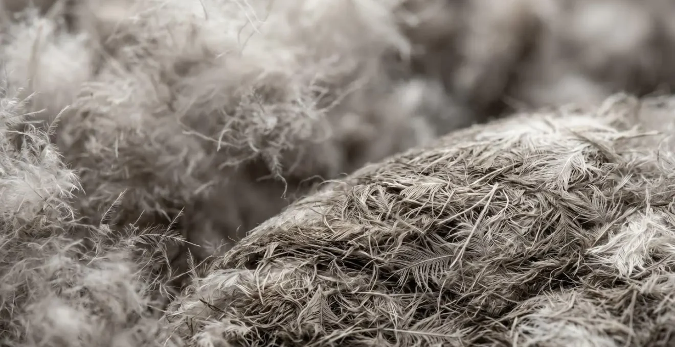 Close-up macro detail of compressed sleeping bag insulation showing thermal bridge formation