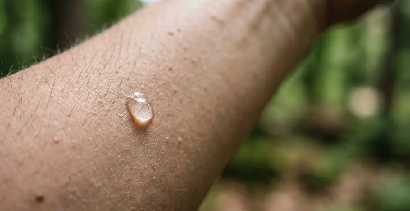 Extreme close-up of natural skin texture with atmospheric elements