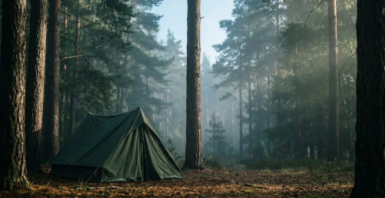 Abstract visualization of sound traveling through a natural campground setting