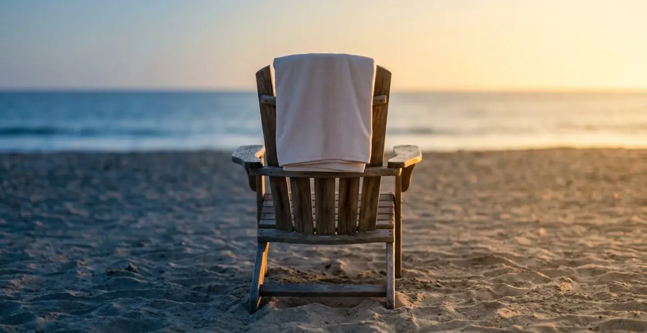 Golden hour beachscape with changing light quality suggesting temporal shift in beach zone status