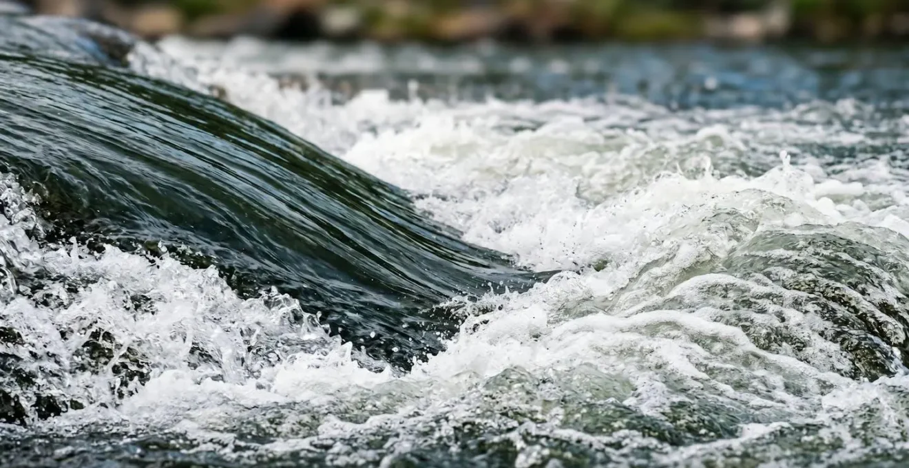 Close-up view of whitewater surface showing distinct texture patterns and flow characteristics
